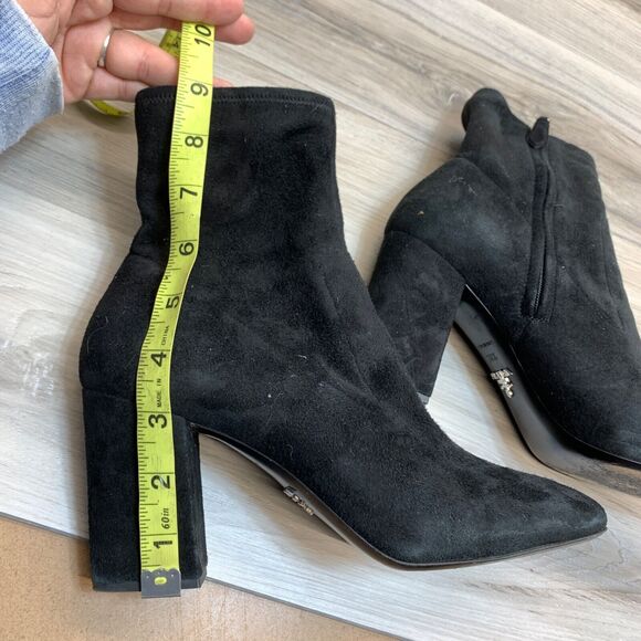 PRADA Black Italian Suede Leather High Heel Ankle Boots Square Toe EU 38.5 7.5 - Picture 12 of 13